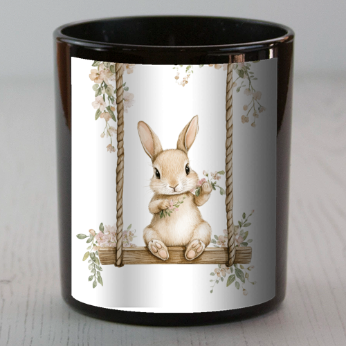 Bunny in a wooden swing - scented candle by haris kavalla