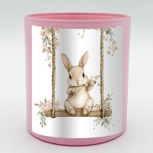Bunny in a wooden swing - scented candle by haris kavalla