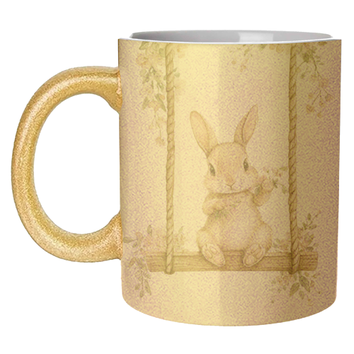 Bunny in a wooden swing - unique mug by haris kavalla