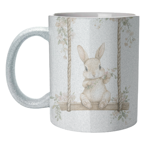 Bunny in a wooden swing - unique mug by haris kavalla