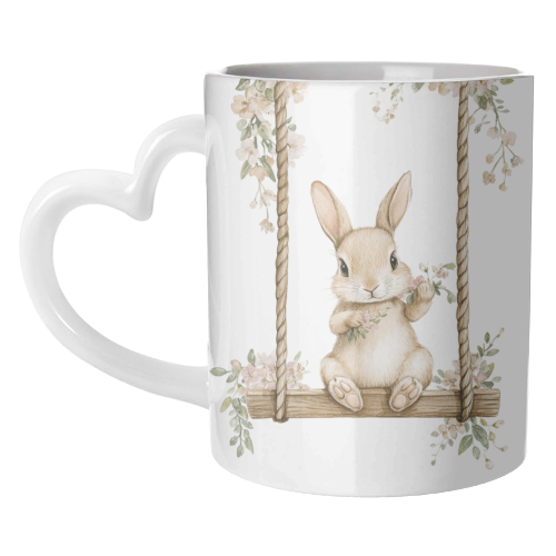 Bunny in a wooden swing - unique mug by haris kavalla