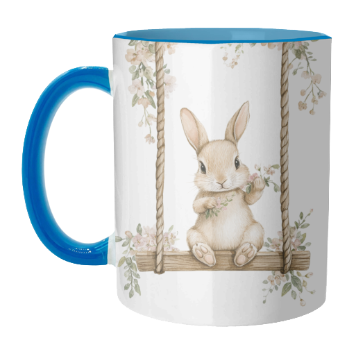 Bunny in a wooden swing - unique mug by haris kavalla