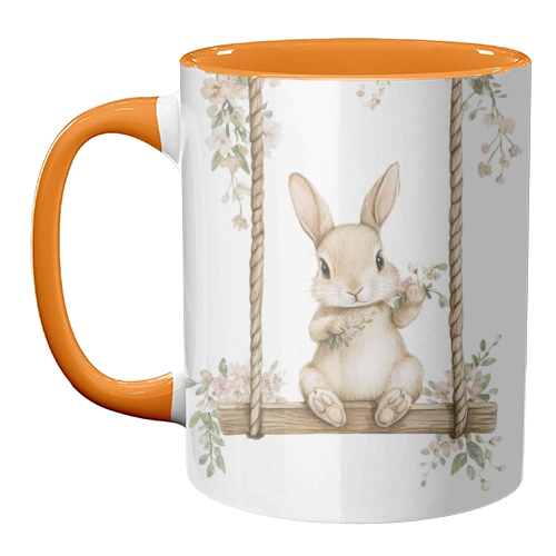 Bunny in a wooden swing - unique mug by haris kavalla