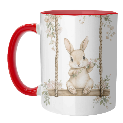 Bunny in a wooden swing - unique mug by haris kavalla