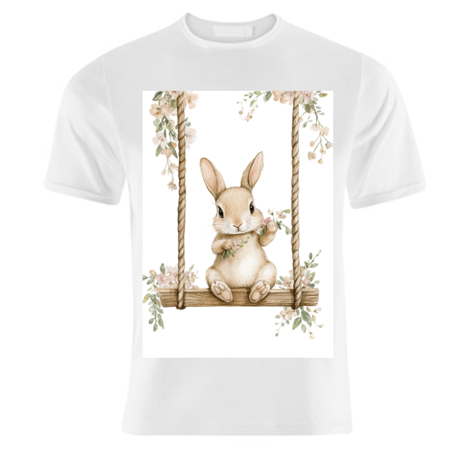 Bunny in a wooden swing - unique t shirt by haris kavalla