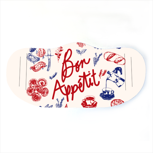 Bon Appetit Seafood and French Bread Handdrawn Gourmet Food Illustration - face cover mask by EZbie