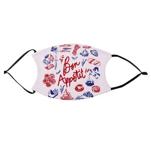 Bon Appetit Seafood and French Bread Handdrawn Gourmet Food Illustration - face cover mask by EZbie