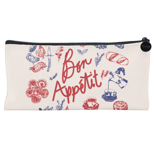 Bon Appetit Seafood and French Bread Handdrawn Gourmet Food Illustration - flat pencil case by EZbie