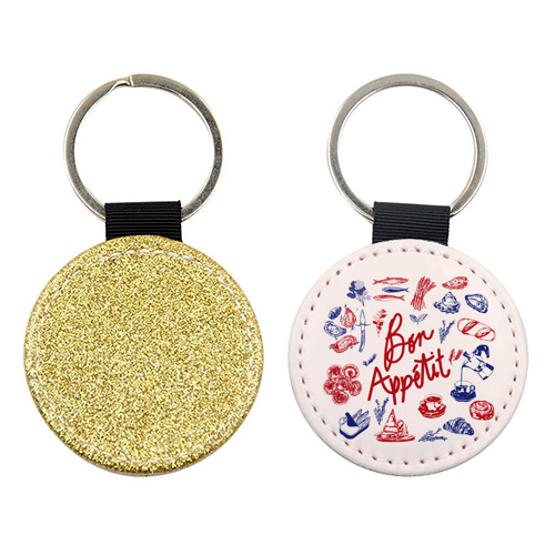 Bon Appetit Seafood and French Bread Handdrawn Gourmet Food Illustration - keyring by EZbie