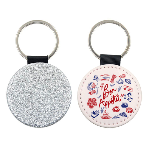 Bon Appetit Seafood and French Bread Handdrawn Gourmet Food Illustration - keyring by EZbie