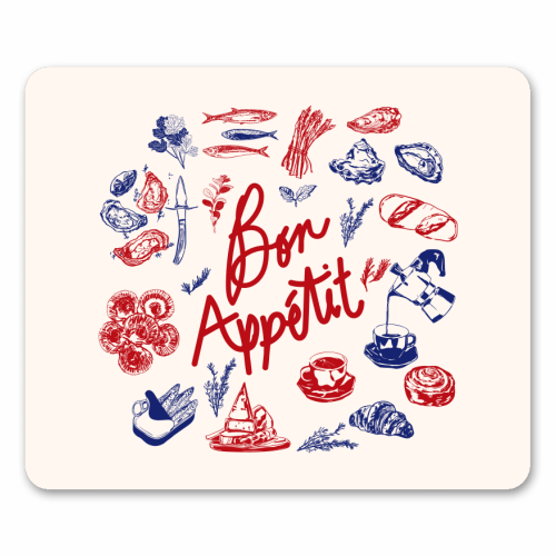 Bon Appetit Seafood and French Bread Handdrawn Gourmet Food Illustration - mouse mat by EZbie