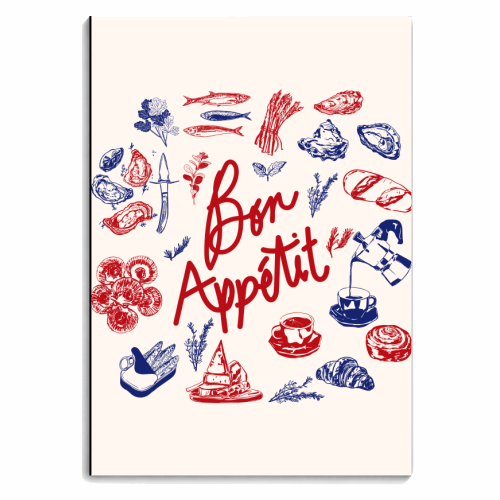 Bon Appetit Seafood and French Bread Handdrawn Gourmet Food Illustration - personalised A4, A5, A6 notebook by EZbie
