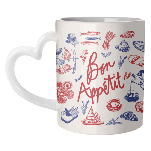 Bon Appetit Seafood and French Bread Handdrawn Gourmet Food Illustration - unique mug by EZbie