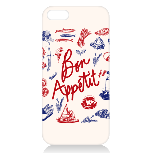 Bon Appetit Seafood and French Bread Handdrawn Gourmet Food Illustration - unique phone case by EZbie