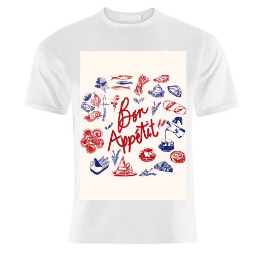 Bon Appetit Seafood and French Bread Handdrawn Gourmet Food Illustration - unique t shirt by EZbie