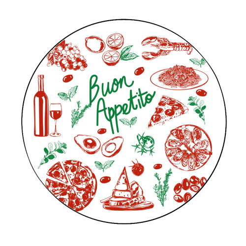 Buon Appetito Italian Food Doodles Illustration - Circle Sticker by EZbie