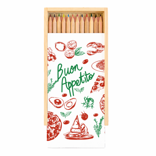 Buon Appetito Italian Food Doodles Illustration - Coloured Pencils with Box by EZbie