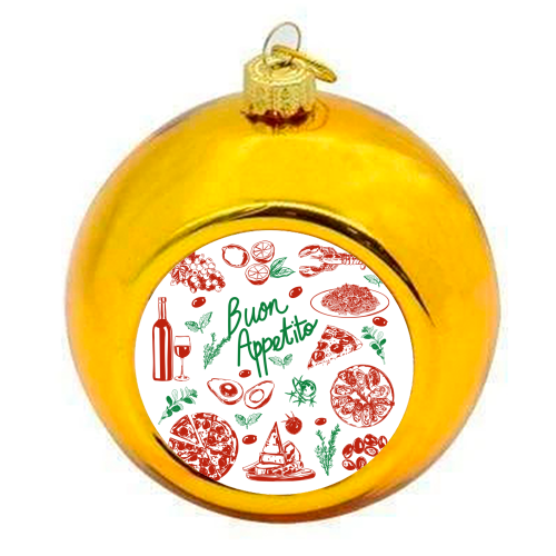 Buon Appetito Italian Food Doodles Illustration - colourful christmas bauble by EZbie