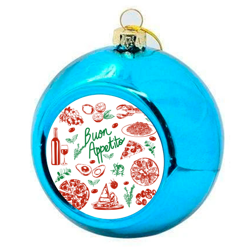 Buon Appetito Italian Food Doodles Illustration - colourful christmas bauble by EZbie