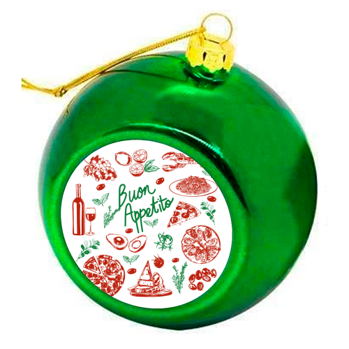 Buon Appetito Italian Food Doodles Illustration - colourful christmas bauble by EZbie