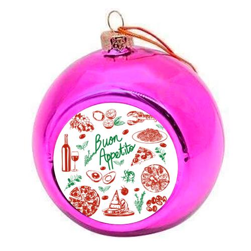 Buon Appetito Italian Food Doodles Illustration - colourful christmas bauble by EZbie