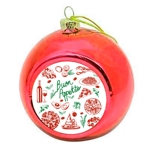 Buon Appetito Italian Food Doodles Illustration - colourful christmas bauble by EZbie