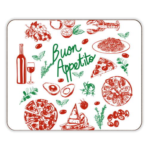 Buon Appetito Italian Food Doodles Illustration - designer placemat by EZbie
