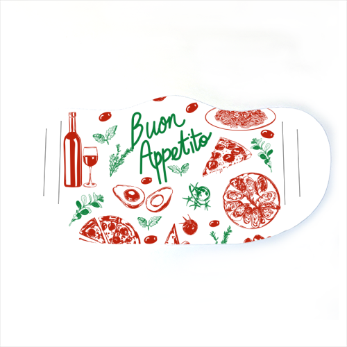 Buon Appetito Italian Food Doodles Illustration - face cover mask by EZbie