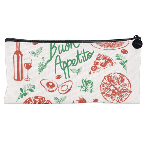 Buon Appetito Italian Food Doodles Illustration - flat pencil case by EZbie
