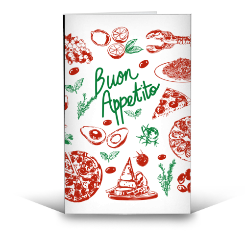 Buon Appetito Italian Food Doodles Illustration - funny greeting card by EZbie
