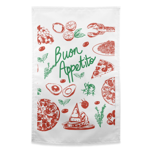 Buon Appetito Italian Food Doodles Illustration - funny tea towel by EZbie