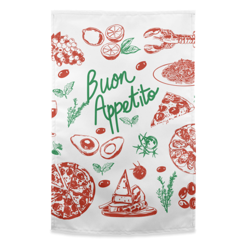 Buon Appetito Italian Food Doodles Illustration - funny tea towel by EZbie