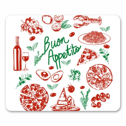 Buon Appetito Italian Food Doodles Illustration - mouse mat by EZbie