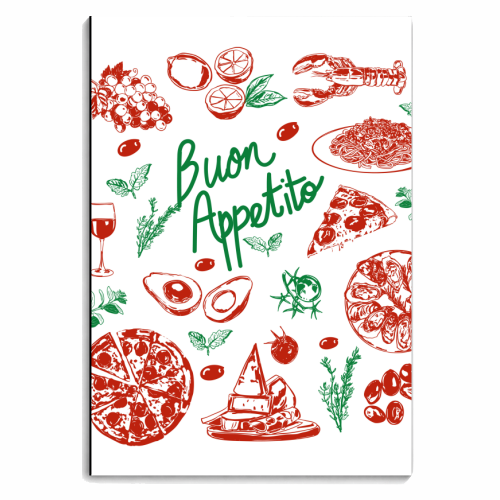 Buon Appetito Italian Food Doodles Illustration - personalised A4, A5, A6 notebook by EZbie