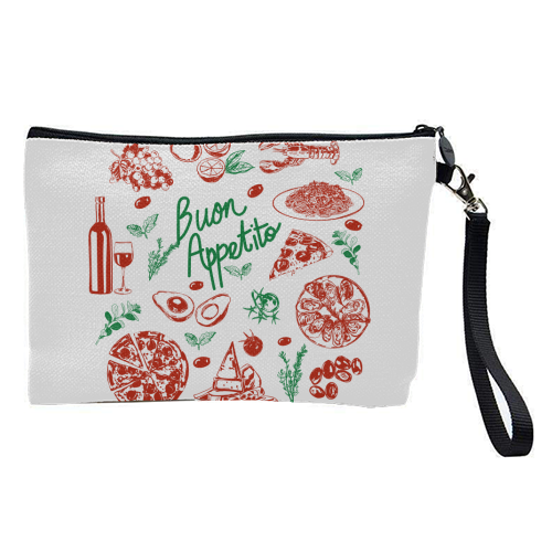 Buon Appetito Italian Food Doodles Illustration - pretty makeup bag by EZbie