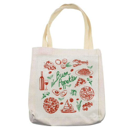 Buon Appetito Italian Food Doodles Illustration - printed canvas tote bag by EZbie