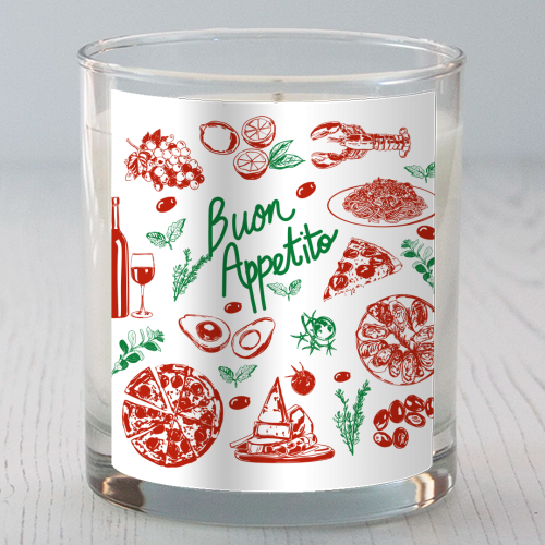 Buon Appetito Italian Food Doodles Illustration - scented candle by EZbie