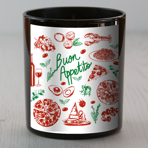Buon Appetito Italian Food Doodles Illustration - scented candle by EZbie