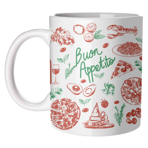 Buon Appetito Italian Food Doodles Illustration - unique mug by EZbie