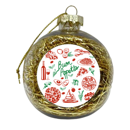 Buon Appetito Italian Food Doodles Illustration - xmas bauble by EZbie