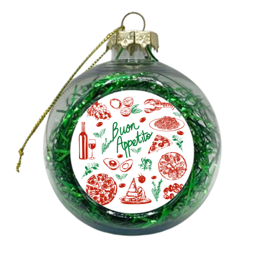 Buon Appetito Italian Food Doodles Illustration - xmas bauble by EZbie
