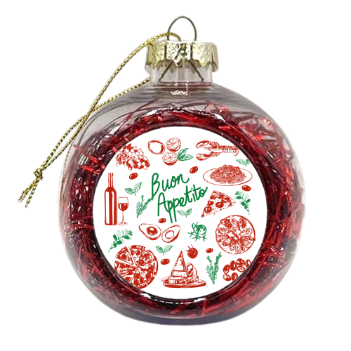 Buon Appetito Italian Food Doodles Illustration - xmas bauble by EZbie