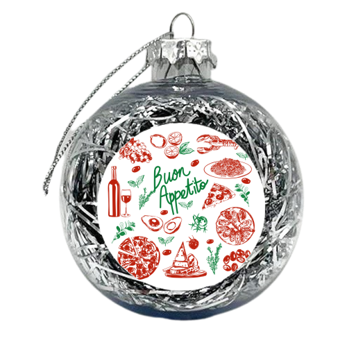 Buon Appetito Italian Food Doodles Illustration - xmas bauble by EZbie
