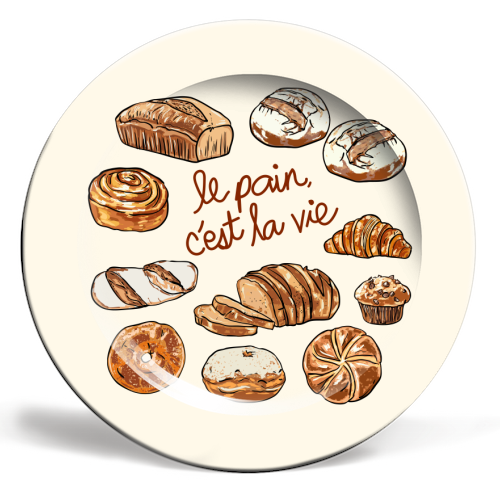 Le Pain C'est La Vie – Bread is Life French Bakery Illustration - ceramic dinner plate by EZbie