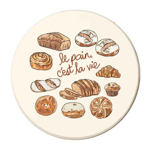 Le Pain C'est La Vie – Bread is Life French Bakery Illustration - personalised beer coaster by EZbie