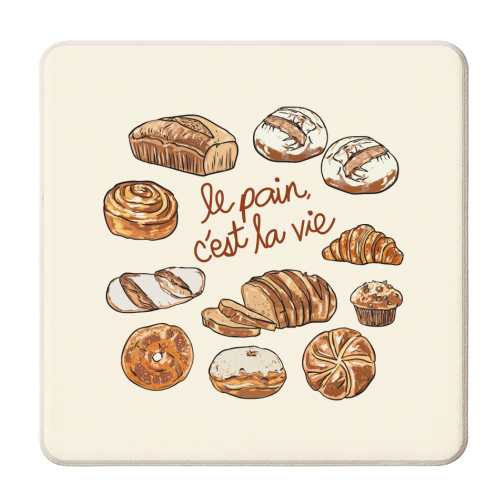 Le Pain C'est La Vie – Bread is Life French Bakery Illustration - personalised beer coaster by EZbie