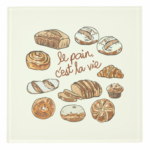 Le Pain C'est La Vie – Bread is Life French Bakery Illustration - personalised beer coaster by EZbie