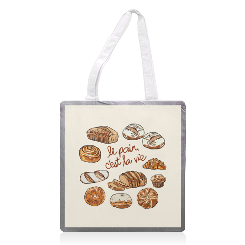 Le Pain C'est La Vie – Bread is Life French Bakery Illustration - printed canvas tote bag by EZbie