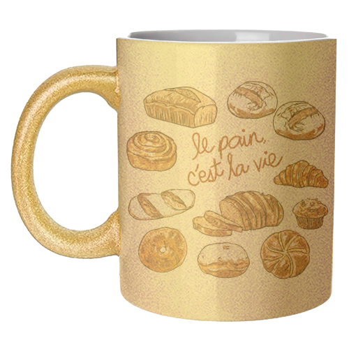Le Pain C'est La Vie – Bread is Life French Bakery Illustration - unique mug by EZbie