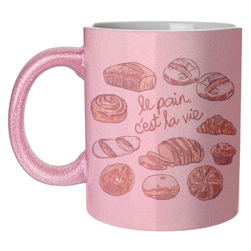 Le Pain C'est La Vie – Bread is Life French Bakery Illustration - unique mug by EZbie
